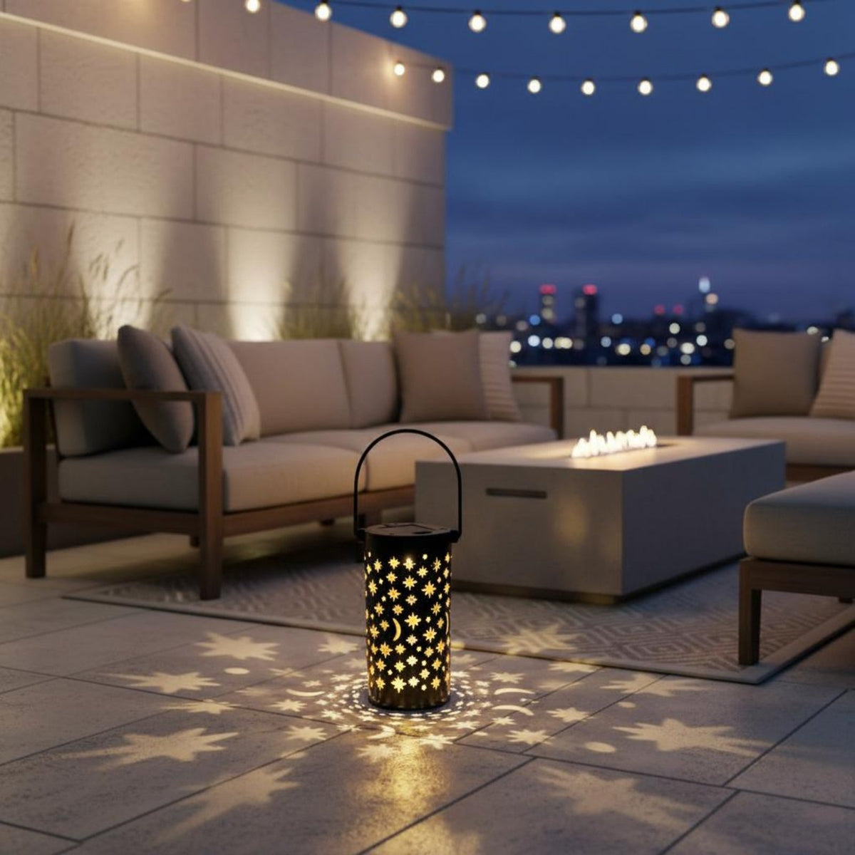 Star Moon Projection Lamp Automatic On/deactivated Hollow Metal Garden Light