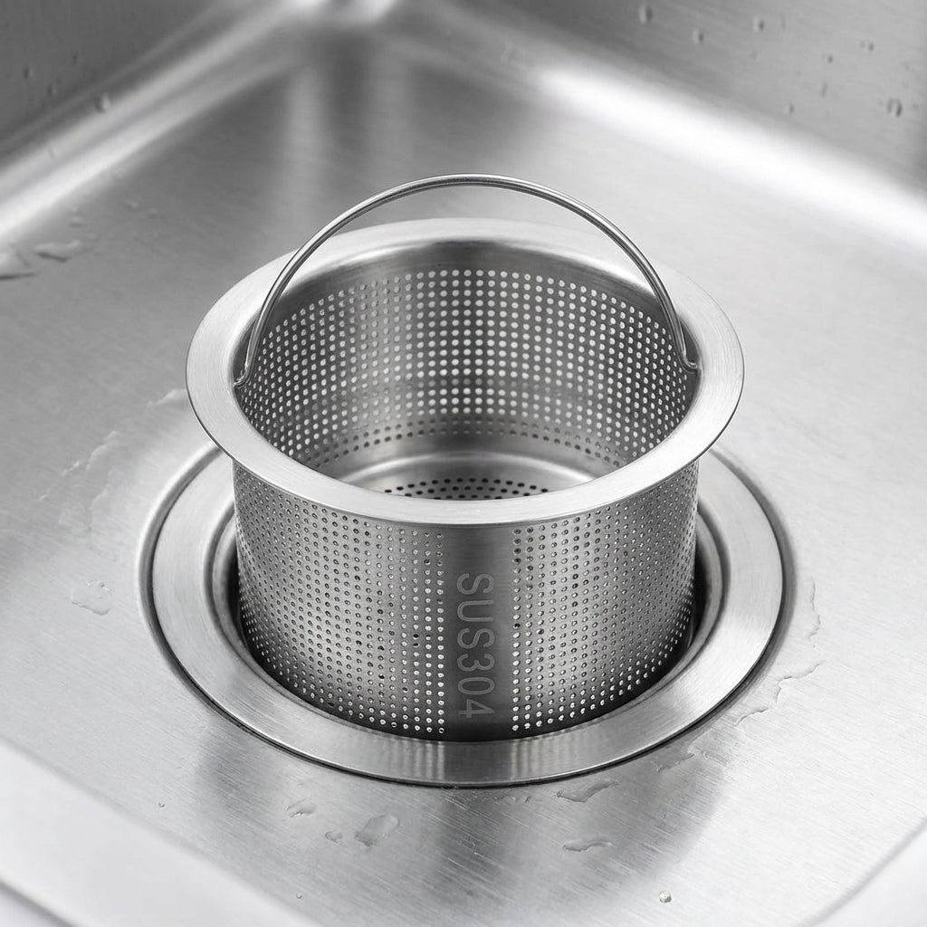 Sink Strainer with Drain Plug, 304 Stainless Steel Kitchen Sink Strainer, Anti Clogging Drain Strainer for Vegetable Washing