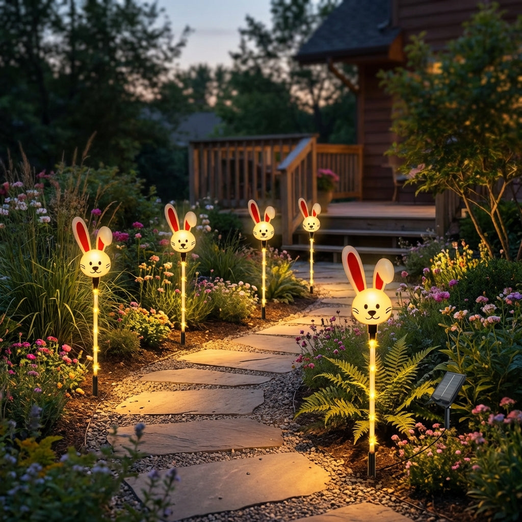 Solar Easter Outdoor Light Weather Resistant Solar Easter Lights Waterproof LED Bunny Garden Stakes for Homeowners, Families, Lawn, Flowerbed, Patio