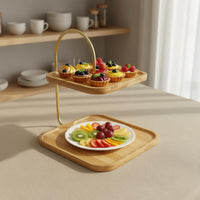 2-Tier Serving Stand Elegant Design Household Storage Easy to Carry Handle