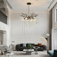 Black Chandelier with Crystal Pendants Dimmable Branch Chandelier Organic Ceiling Light Fixture Clear for Dining Room, Bedroom
