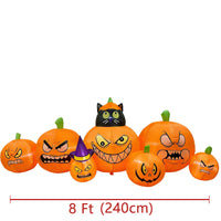 2.4m Halloween Inflatable Pumpkin with Black Cat and Witch Hat LED Decoration