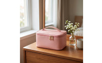 Waterproof Makeup Bag with Brush Slots Zippered Makeup Bag with Handle Compact Cosmetic Travel Organizer Versatile for Bathroom, Vanity