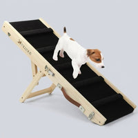 Dog Steps for Bed and Sofa with Adjustable Height Wooden Ramp, Pet for Small and Cats with Scratch Board, Feeding Tray Included