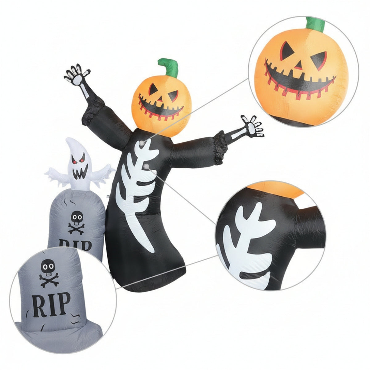 Inflatable Skeleton Lightweight Inflatable Tombstone Printed Inflated Decorations for Porch