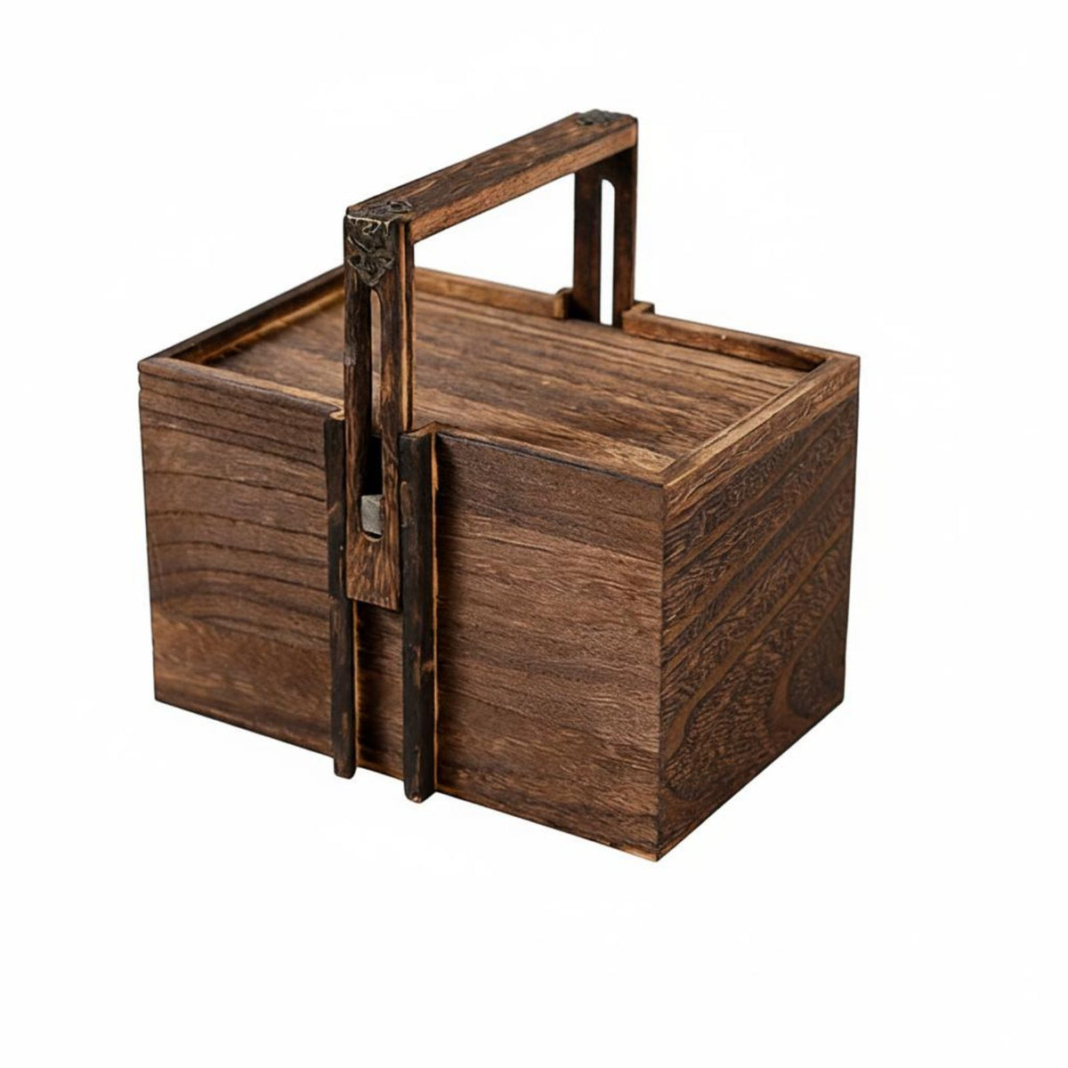 Handled Wooden Box Reusable Wooden Gift Box Burr Finish Packaging for Festivals
