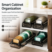 Black Carbon Steel Dish Drying Rack, Matte Pull-Out Dish Rack with Tray, Rust Resistant Dish Drainer for Limited Bench Space