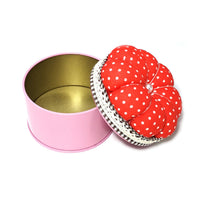 Pumpkin Pin Cushion Storage Box Handmade Crafting Tool Textile Top Sewing Tin