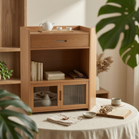 Three-Tier Storage Cabinet Space-Saving Wooden Cabinet with Drawer Compact Organizer for Tea Room