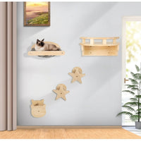 Wall Mounted Cat Shelf and Moon Perch, Solid Wood Cat Furniture for Indoor Pets, 2-Piece Simple Design Saving DIY Shelves for Medium Size Cats