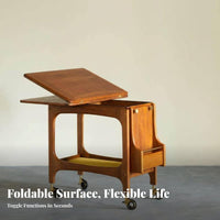 Wooden Trolley with fold-downdownpanel Top Multi-Functional Mobile Storage for home dwellers