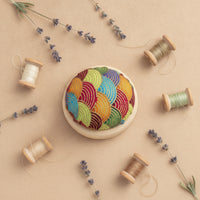 Fabric-covered Pincushion Woven Top Wooden Padded Base Half-round Compact Design Sewing Organizer Soft Feel Suitable for Hand Sewing Craft Room
