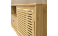 TV Cabinet with Drawer Media Storage Cabinet Console Woven TV Stand with Open Shelves for Living Room