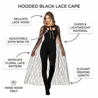 Witch Costume Hooded Cape, Halloween Witch Costume Gothic Party, Women's Fancy Dress, Elegant Lace R - Image 5