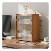 Dustproof Desktop Bookshelf with Glass Doors Multi-Functional Countertop Bookshelf with Doors Easy Assembly Fluted Glass Storage Cabinet Raised Top Rim for Students, Office Workers, Living Room, Bedroom