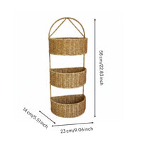 Tiered Wall Basket Space-Saving Faux Rattan Hanging Organizer Breathable Wall-Mounted Mounted Organizer for Kitchen, Washroom