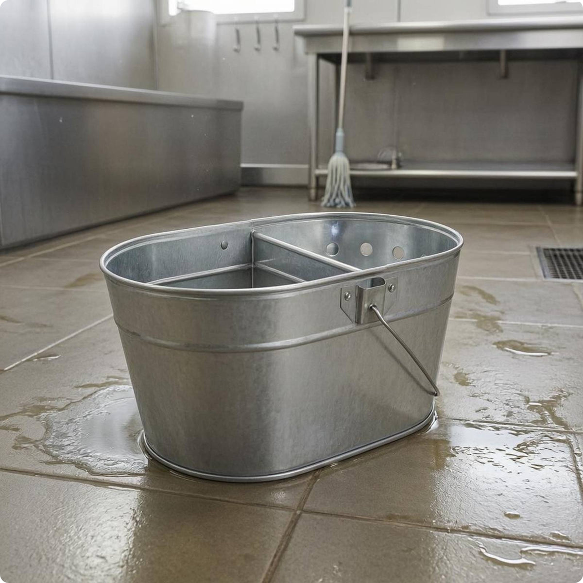 Oval Metal Mop Pail Integrated Handle Cleaning Container Long-Lasting