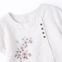 Going Out Tops for Women in Boho Style with Floral Embroidered Design, Linen Blend Summer for Airy Comfort, Plus Size Spring Clothes