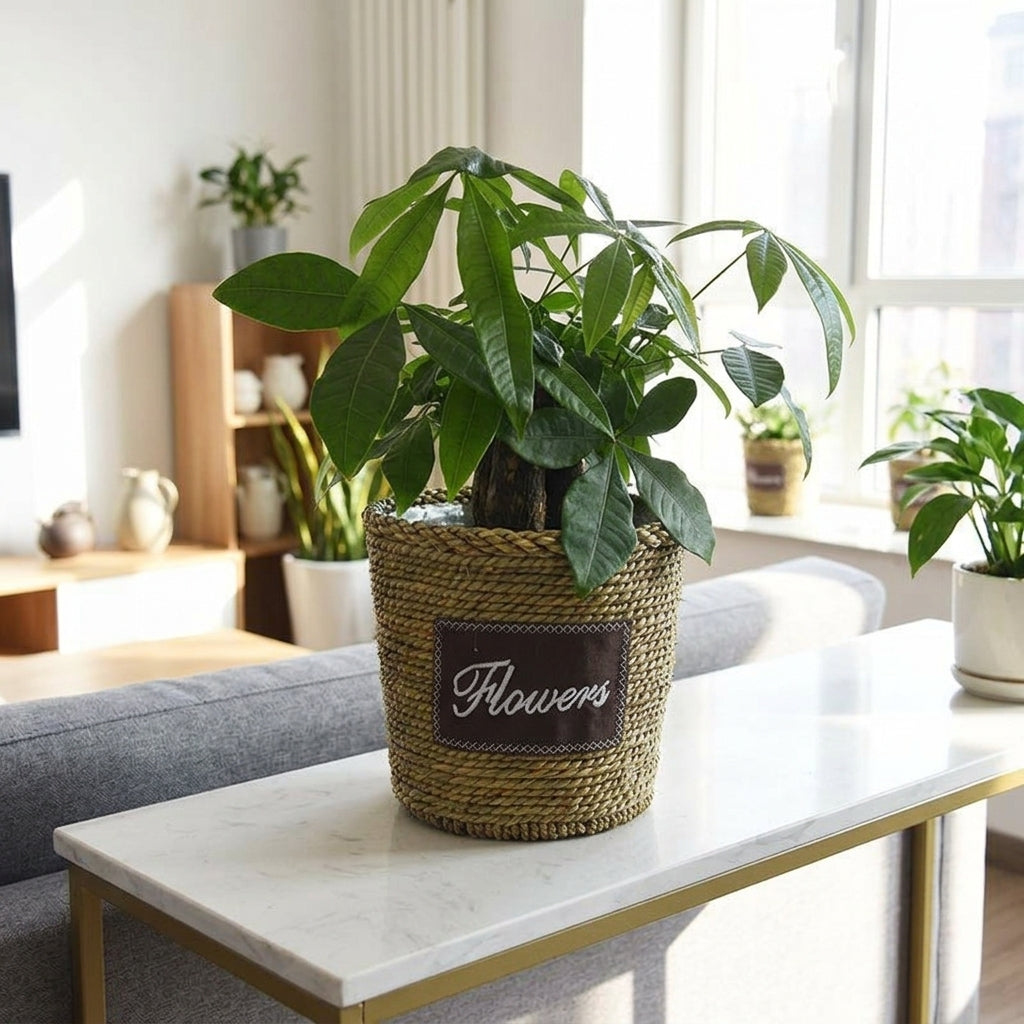 Indoor Plants Seagrass Woven Basket with Liner, Vintage Style Indoor Plant Pot for Home Decor, Hand Woven Storage Basket, 1 Pack Plant Basket