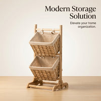 Wooden Storage Shelf with Baskets, Freestanding Tiered Organiser, Simple Modern for Living Room, Bed - Image 3