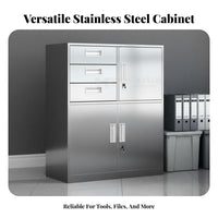 Stainless Steel Storage Cabinet Lockable Metal Cupboard with Adjustable Shelves Rust Resistant Construction Secure Locking Floor Unit Suitable for Homeowners Workshop Owners Outdoor Home Warehouse
