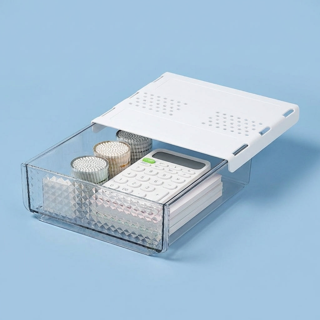 Desk Storage Organizer, Under Drawer for Office, Concealed Pull Out Box for Students, Lidless Small Style