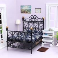 Miniature Dollhouse Bed Wrought Iron Dollhouse Bed Ornate for Room Vignette