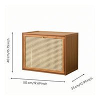 Breathable Storage Cabinet with Woven Door Modular Storage Cabinet with Doors Space-Saving Wooden Bin Multi-Use for Bedroom, Small Apartments, Entryway