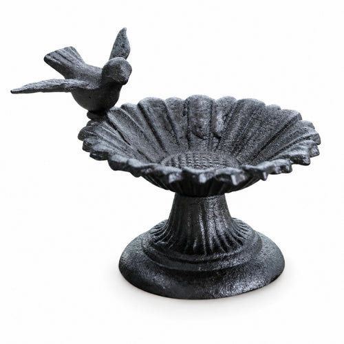 Bird Feeder with Bird Figure Cast Iron Ornament Weathered for Balcony, Tabletop
