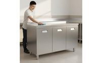 Rust-Resistant Stainless Steel Kitchen Cabinet Easy to Clean Kitchen Workstation with Sink Hygienic Surface Work Table with Cabinet Heavy-Duty for Small Business Owners, Renters, Workshop, Garage, Laundry Room