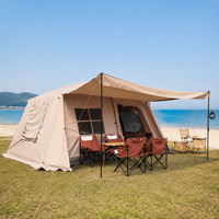 Tunnel Camping Tent, 4 Season Family Tent 3000mm Waterproof, 420x300x200cm with Extended Awning, Gold and Silver Tape