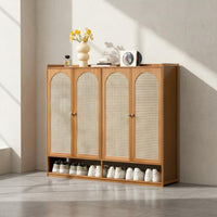 Multi-Layer Shoe Rack Removable Shelves Entryway Cabinet with Doors Open Bottom Shelf Rattan Footwear Storage Unit for Hallway