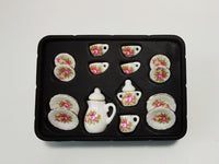 Mini Ceramic 15-Piece Tea Set for Dollhouse Pretend Play