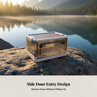 Outdoor Camping Folding Storage Box, Side-Opening, Stackable, Car Organizer, Wooden Lid, Clothes Holder, Plastic