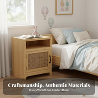 Wooden Cabinet with Woven Door Minimalist Design Bedside Storage Cabinet