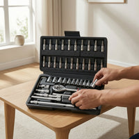 46 Pieces Easy to Carry Ratchet Socket Wrench Toolkit Versatile Socket Wrench Set with Case Complete Ratchet Set with Case Sturdy for Mechanics, Garage, Roadside Emergency