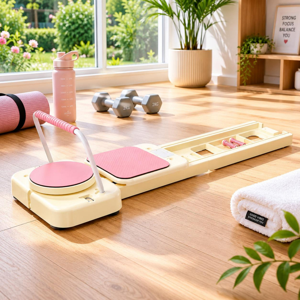 Foldable Pilates Reformer Resistance Cords Fitness Equipment Low-Height