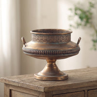 Metal Planter Aged Urn Planter Pedestal Decorative Urn for Tabletop, Entryway