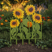 Decorative Iron Garden Fence Panel with Artificial Flowers and Plants