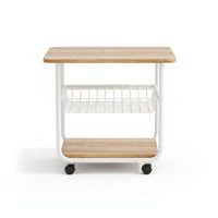 Two-Tier Rolling Side Table Metal Frame Furniture Compact for Beside a Sofa