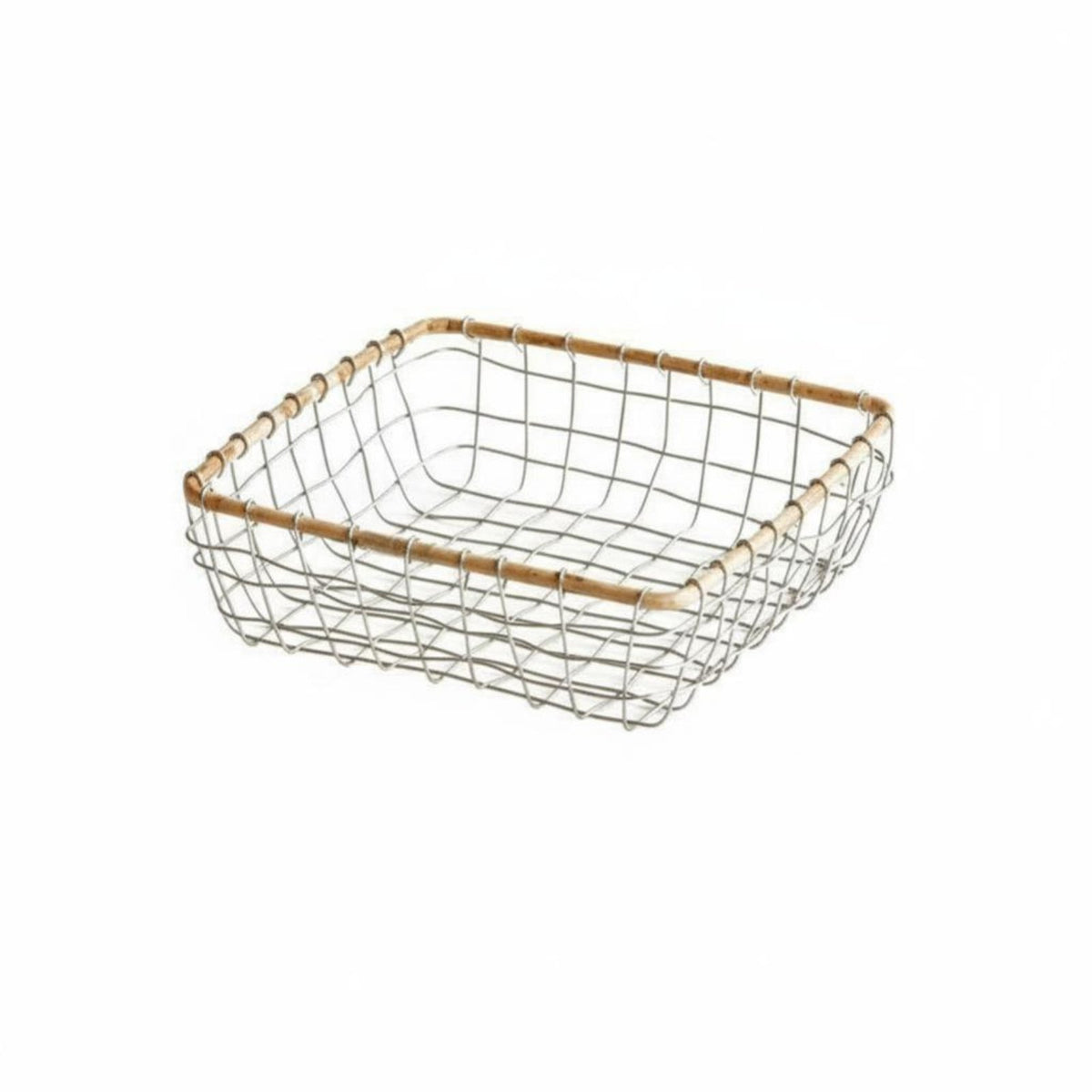 Wire container with Wood Handles adaptable Storage Basket Modern & design for Renters
