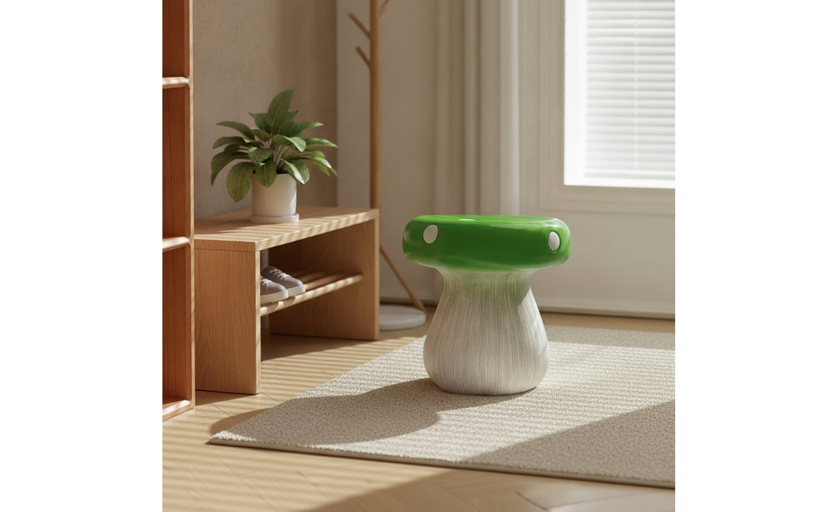 Mushroom Stool Sculptural Mushroom Seat Compact Stool with Woodgrain Texture for Living Room, Bedroom, Entryway