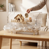 Large Hamster Cage and Acrylic Hamster Habitat with Built-in Tunnels, Modern Rectangular Indoor Transparent Viewing with Play Ball