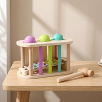 Developmental Wooden Pounding Toy with Mallet Sensory Pounding Bench with Mallet Compact Wooden Hammer Toy Rounded Edges for Toddlers, Playroom