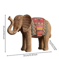 Elephant Figurine Tabletop Display Rattan Elephant Figurine Raised Trunk