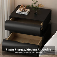 Stacked Curved-front End Table Modern Nightstand Bedside Cabinet Spacious Drawer Faux Leather Construction Suitable for Homeowners Adults Home Decor Apartment Hallway