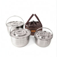 Camping Cookware Set Stainless Steel Camping Pots and Pans Space-Efficient-Saving Cookware with Lids for Campers, Backpackers, Picnics