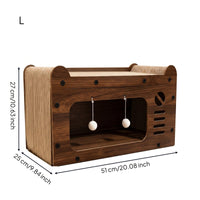 Raised Backrest Feline House Scratching Board Combo Flat Top Wood-Look Feline House Paw-Print Cutouts Pet Furniture