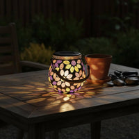 Solar Mosaic Lantern Portable Solar Glass Lantern Handmade Look for Nighttime