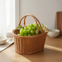 Market Basket Reusable Woven Basket Sturdy Handle for Bathroom